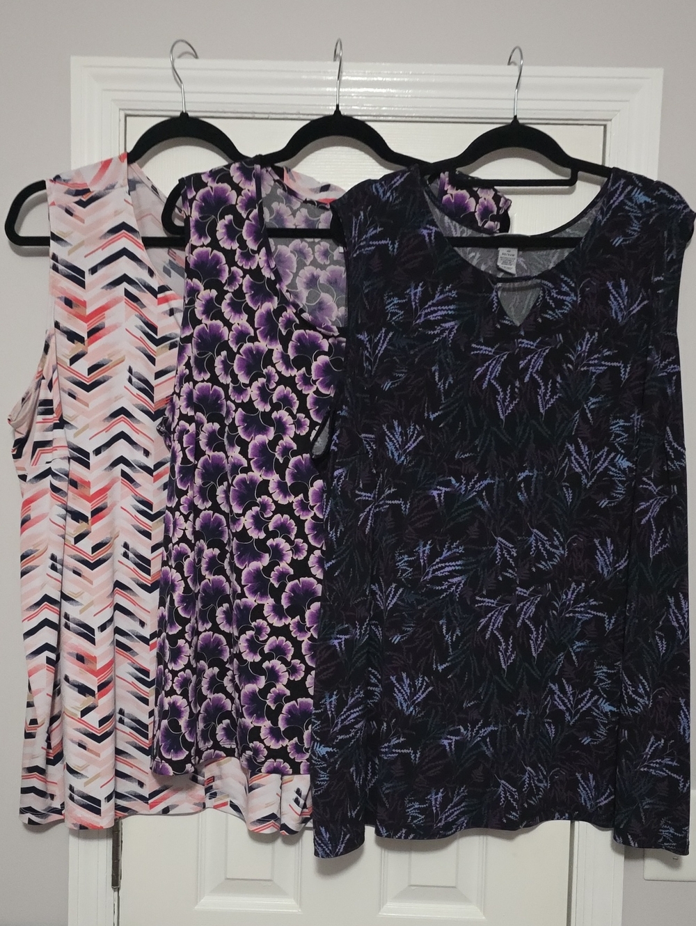 Catherines Three-Pack Printed Tank Tops - Purple, Black & Pink